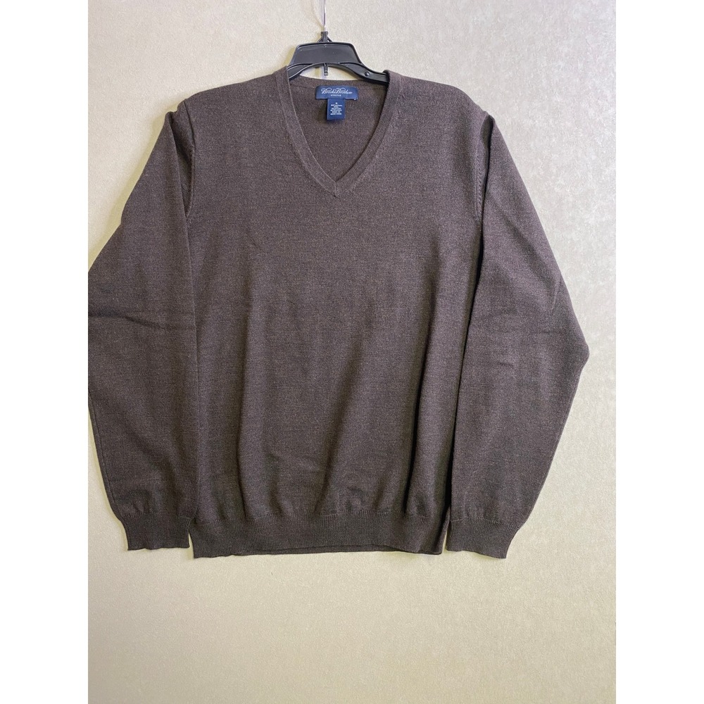 Brooks Brothers Mens Brown Merino Wool Blend Stretch V-Neck Sweater Size M